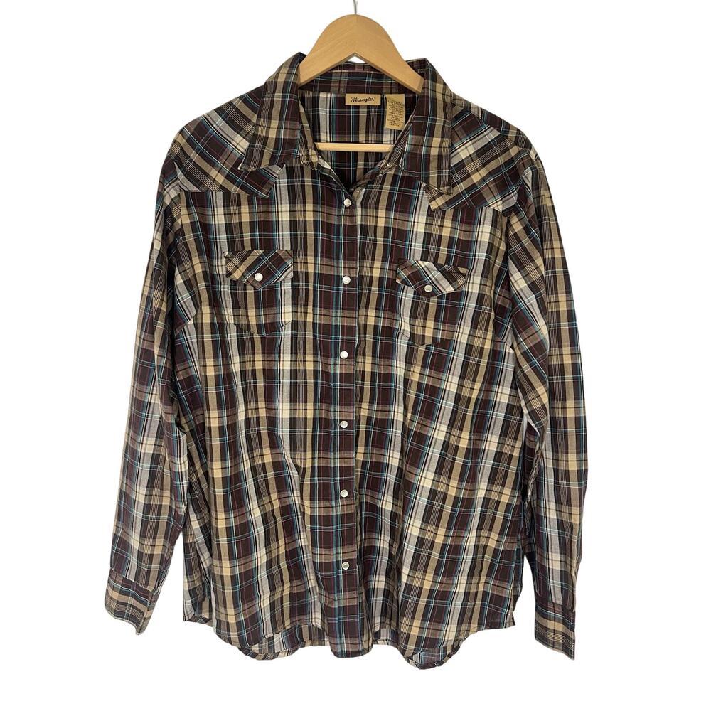 Wrangler Men Western Pearl Snap Shirt Long Sleeve Cowboy Button-Up Size XXL